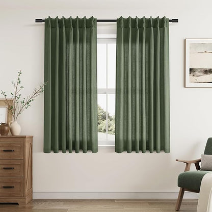 Olive Green Pinch Pleat Linen Curtains 54 Inch Long - Image 8