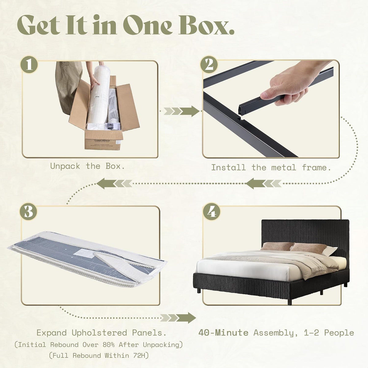 amerlife upholstered bed frame, metal bed with headboard, close-up detail