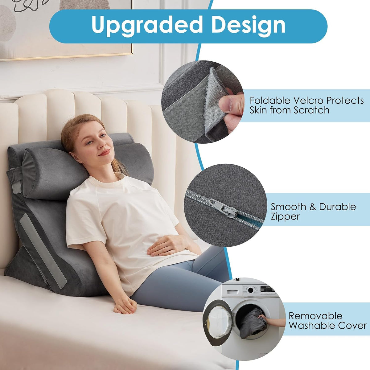 megcxit wedge pillow set for after surgery, bed showing dimensions