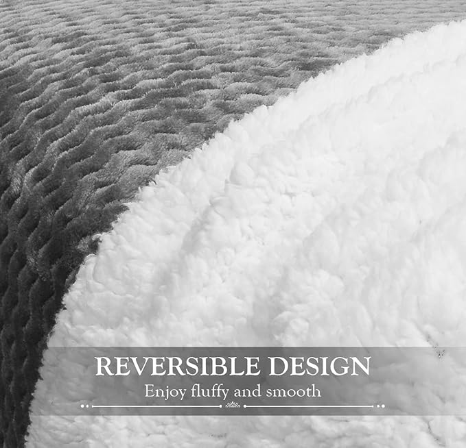 Catalonia Grey Sherpa Throws Blanket, Super Soft Comfy Fluffy Fuzzy Fleece - Image 4