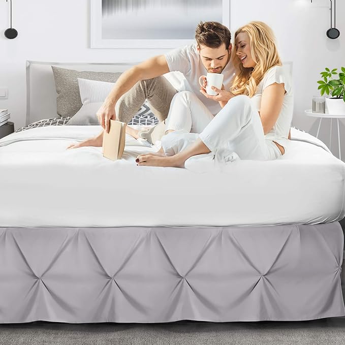 Nestl Grey Lavender Bed Skirt Twin Size, Pinch Pleat Twin Bed Skirt, Hotel - Image 6