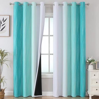 Estelar Textiler Teal and Grayish White Blackout Curtains 108 Inches Long by ESTELARTEXTILER