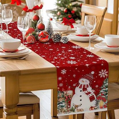 Red Snowman Christmas Table Runner, 18x72 Inch, Xmas Tree Table Runners Elk - Image 7