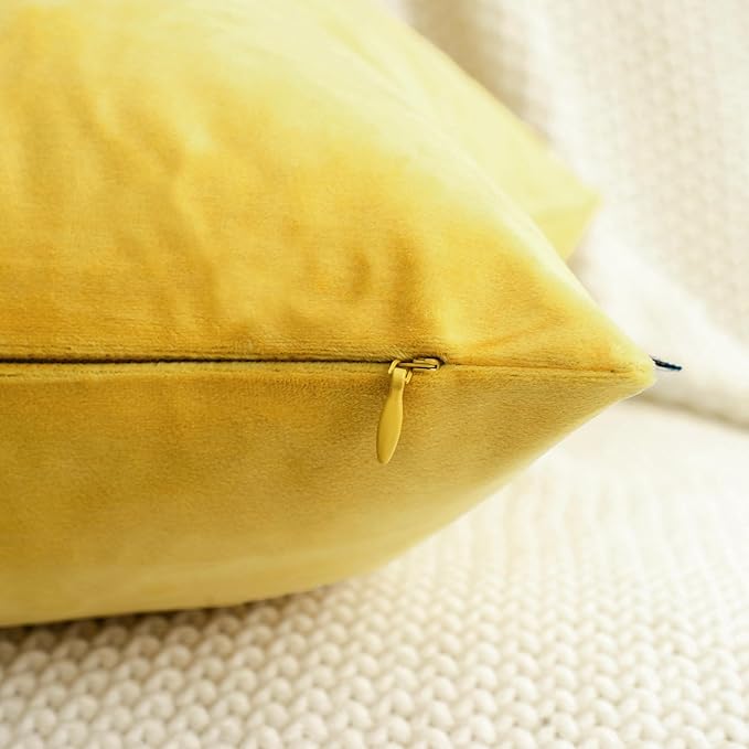 HWY 50 Yellow Velvet Throw Pillow Covers 16x16 Inch - Image 4