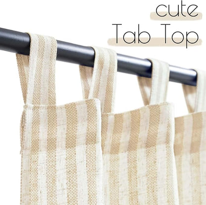 jinchan Tab Top Linen Kitchen Curtains 36 Inches Striped Tier Curtains - Image 3