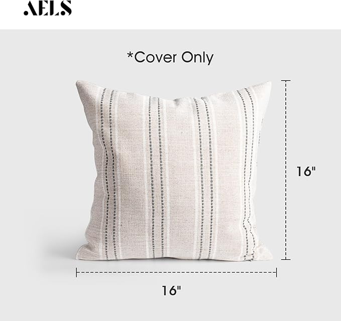 AELS 16x16 Decorative Farmhouse Linen Throw Pillow Covers, Boho Textured Pillow - Image 2
