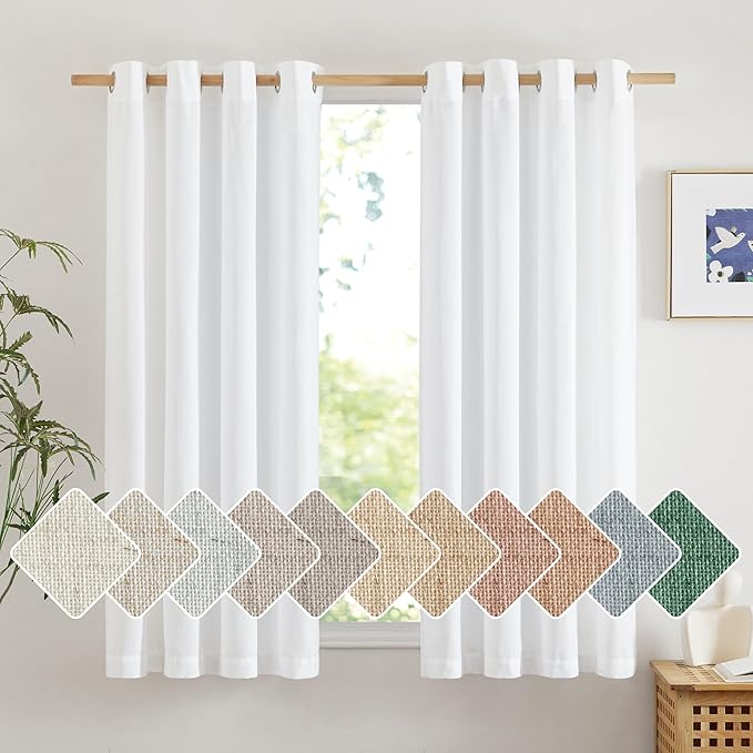 NICETOWN White Window Curtains 63 inches Long, Grommet Linen Blend Drapes by NICETOWN