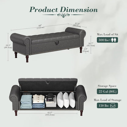 apicizon 60” bench with storage, upholstered tufted button shown in use