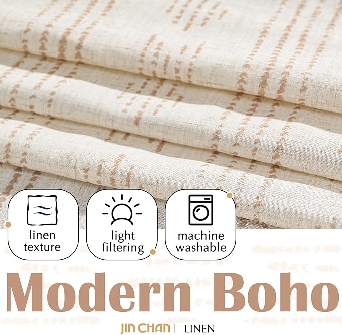 jinchan Boho Kitchen Linen Tier Curtains 30 Inch Bohemian Cafe Curtains - Image 5