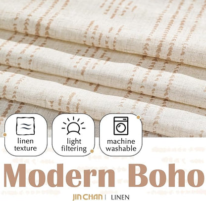 jinchan Boho Kitchen Linen Tier Curtains 30 Inch Bohemian Cafe Curtains - Image 5