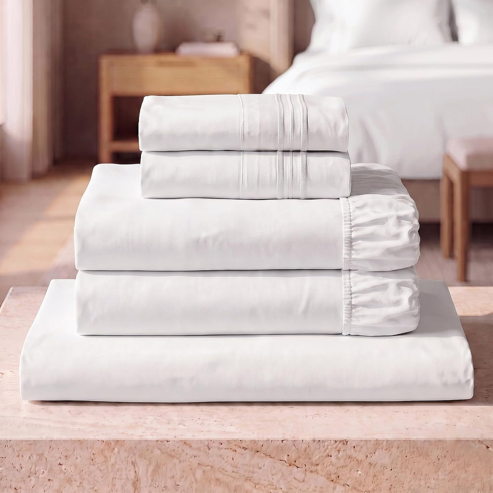 Mellanni Iconic 5-Piece Bed Sheet Set, 16" Deep Pocket (Split King, White)