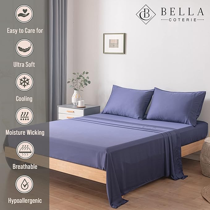 Bella Coterie Luxury Bamboo Viscose Split King Size Sheet Set | 2 Fitted Sheets - Image 3