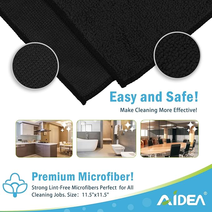 AIDEA Microfiber Cleaning Cloth Black 50PK, Microfiber Towels - Image 7