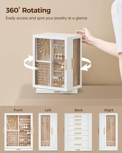 glimmloop 360° rotating jewelry box with 7 drawers, side view