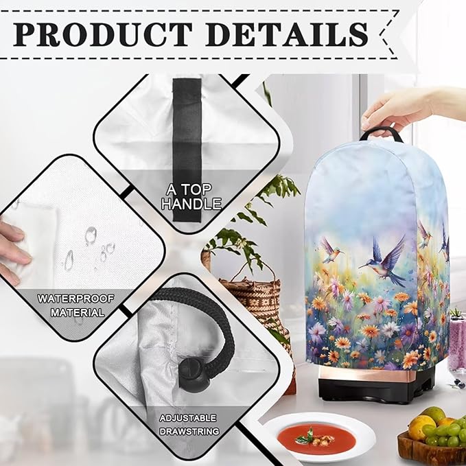 Hummingbird Daisy Purple Blender Cover Kitchen Appliance Anti Fingerprint Dust - Image 5