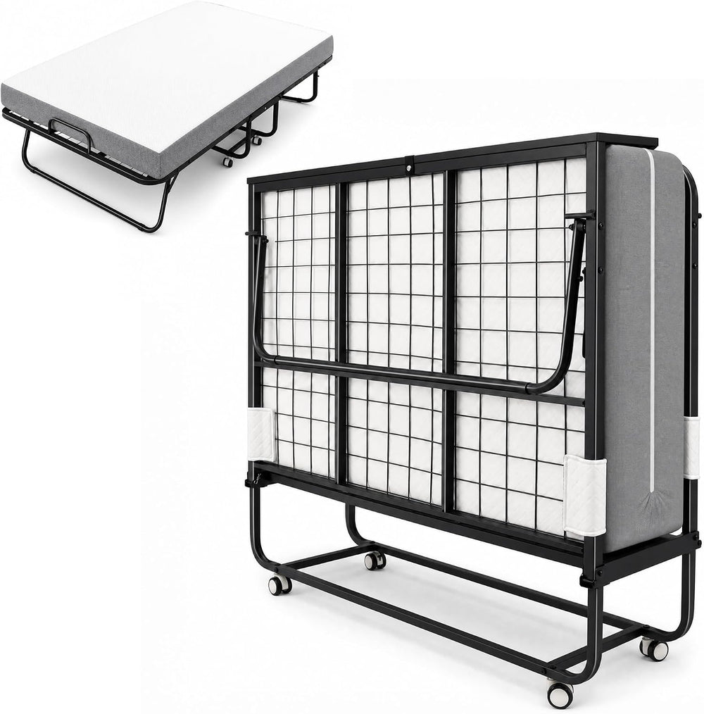 Folding Bed with Mattress 75'' x 46'' in Extra Wide Guest Bed