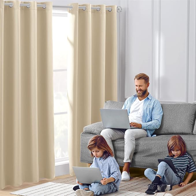 HOMEIDEAS Blackout Curtains for Bedroom 52 X 96 Inch Long 2 Panels Set Beige - Image 2