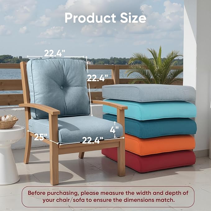 Outdoor Chair Cushion Set of 2, Waterproof Outdoor Seat Cushions 25x22 - Image 2