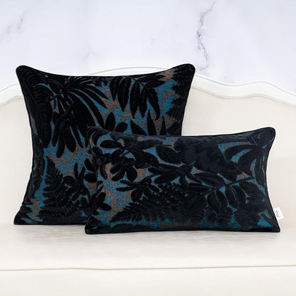 Alerfa Black Throw Pillow Cover 12x20 Inch, Rectangle Cut Velvet Maple Leaf - Image 3