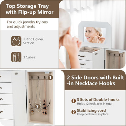 charmaid standing jewelry cabinet with 4 drawers, flip showing dimensions