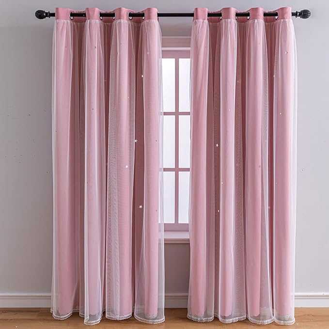 FANLI 2 Panels Star Blackout Curtains by FANLI