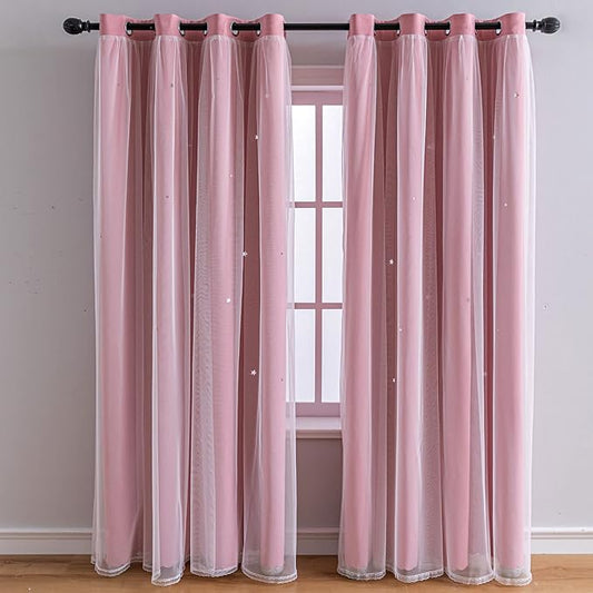 FANLI 2 Panels Star Blackout Curtains by FANLI