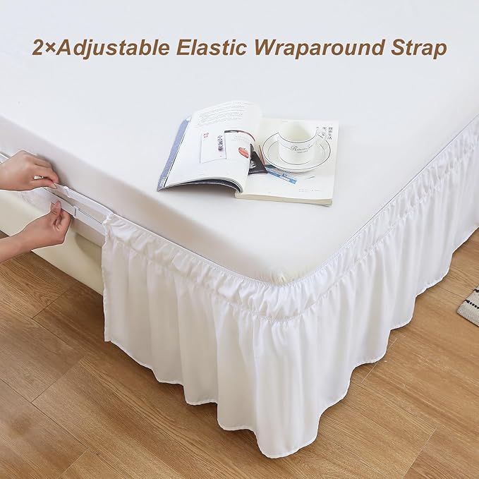 MEILA Wrap Around Bed Skirt Three Fabric Sides Elastic Dust Ruffled 24 Inch - Image 4