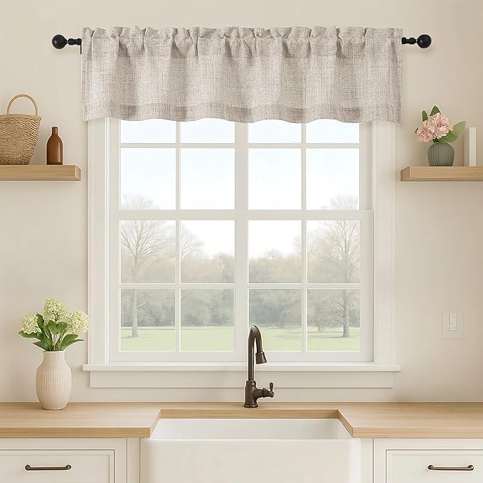 OVZME Valance for Windows, Light Filtering Faux Linen Textured Small Short by OVZME