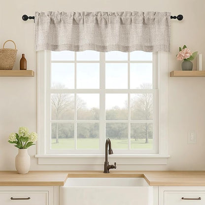 OVZME Valance for Windows, Light Filtering Faux Linen Textured Small Short by OVZME