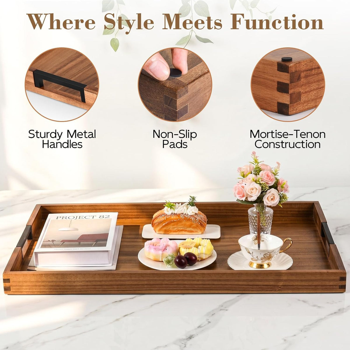 joy&grace large ottoman tray for living room and, close-up detail