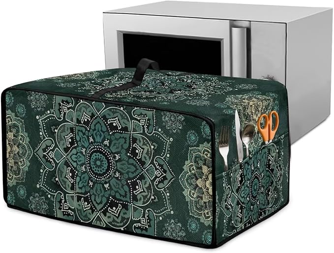 Green Boho Mandala Floral Print Microwave Oven Cover Dust-Proof Microwave Oven by HwzdsyxlCreativeHomeDecor