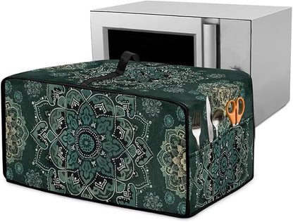 Green Boho Mandala Floral Print Microwave Oven Cover Dust-Proof Microwave Oven by HwzdsyxlCreativeHomeDecor