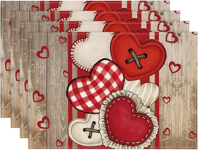 Artoid Mode Wooden Heart-Shaped Buttons Valentine Placemats Set of 4, 12x18 by ArtoidMode