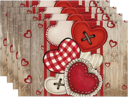 Artoid Mode Wooden Heart-Shaped Buttons Valentine Placemats Set of 4, 12x18 by ArtoidMode