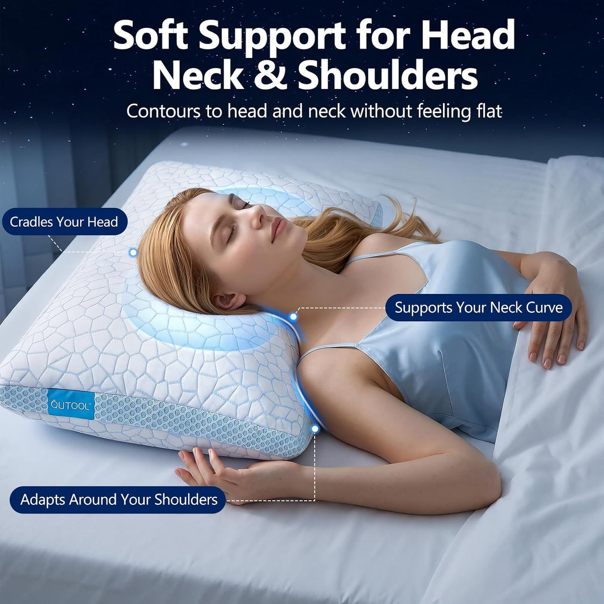 qutool enhanced cooling pillows for sleeping, certipur-us shredded, side view
