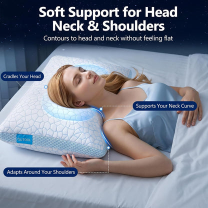 qutool enhanced cooling pillows for sleeping, certipur-us shredded, side view