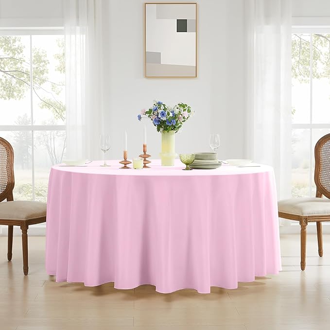 Round Tablecloth 132 Inch 6 Pack Pink Tablecloths Washable Decorative Linen - Image 3