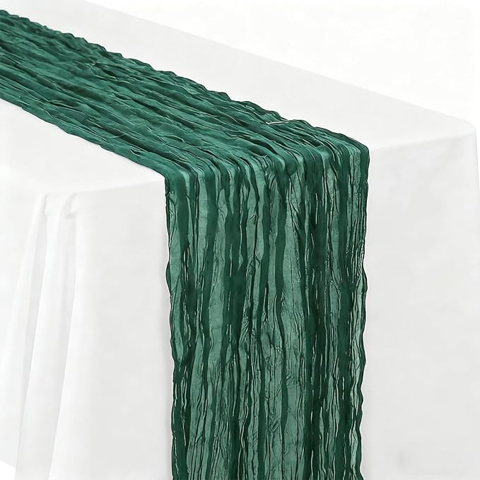 BALCONY & FALCON Emerald Green Cheesecloth Table Runner 10FT 120 Inch Rustic & - Image 5