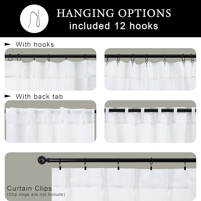 White Kitchen Curtains 30 Inch Length Pinch Pleated Back Tab Light Filtering - Image 4