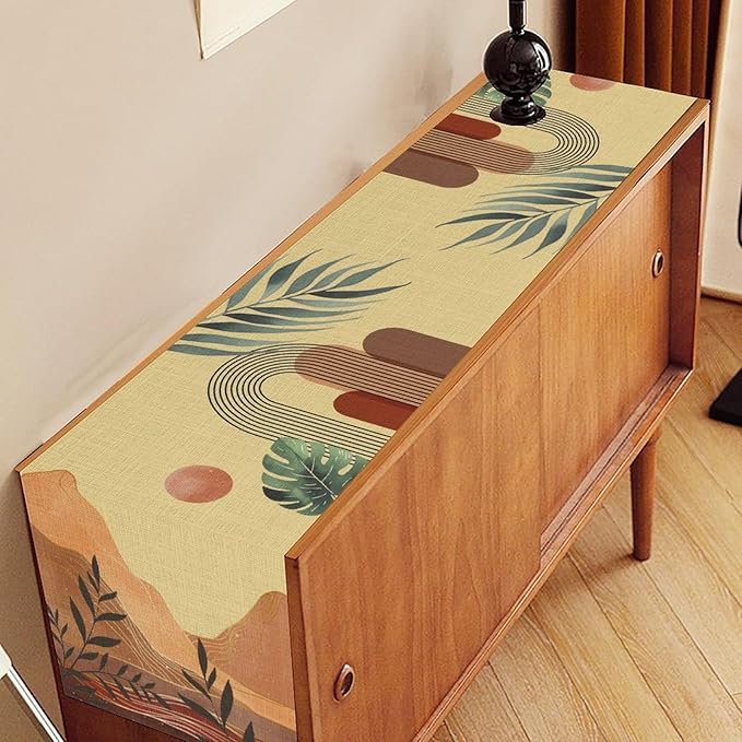 Abstract Mid Century Table Runner, Modern Mountain Sunset Boho Tropical Palm - Image 3
