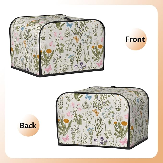 Vintage Flower Wild Herb Floral 4 Slice Toaster Cover, Waterproof Toaster Dust - Image 4