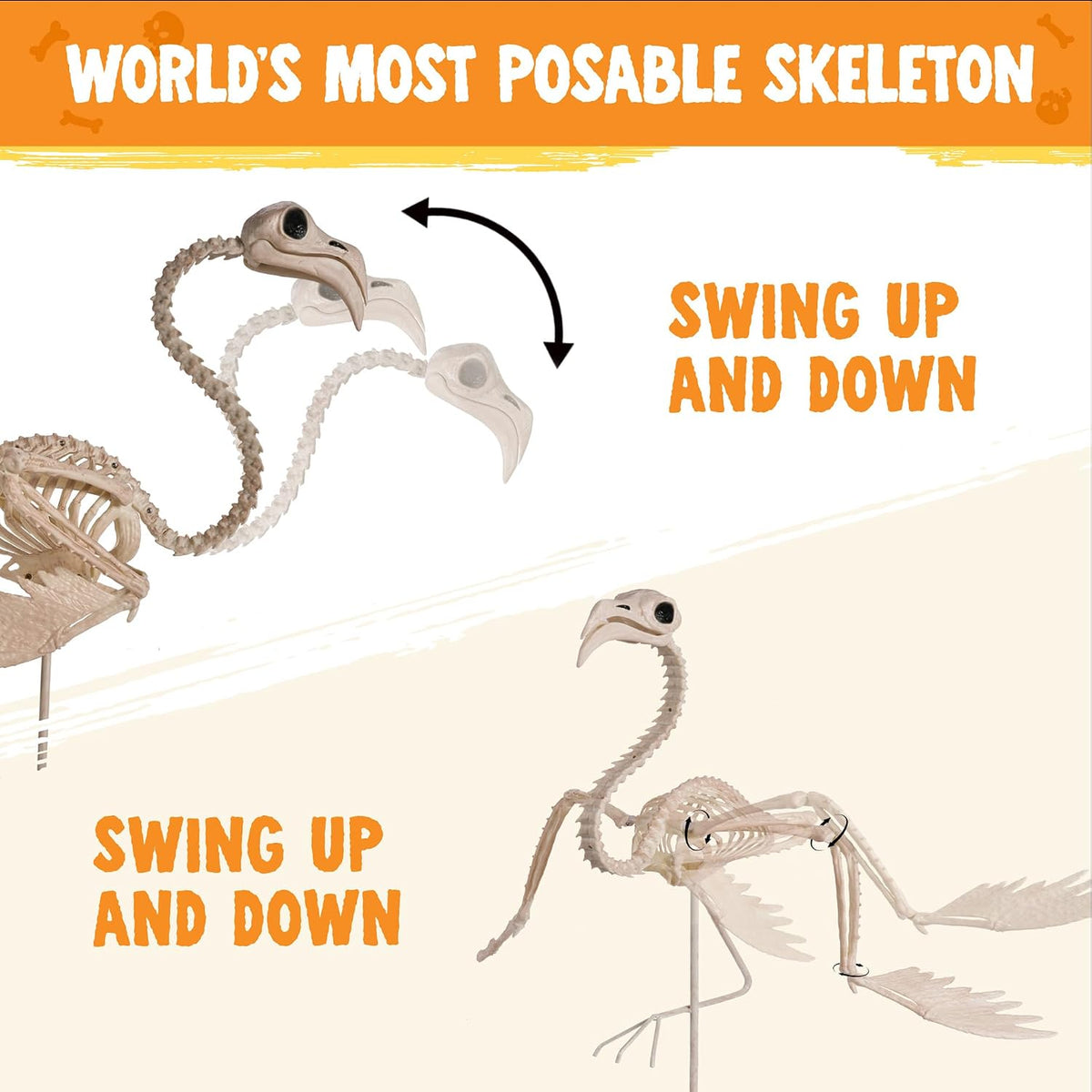 JOYIN Flamingo Skeleton Halloween Decorations 27.6 Inch Tall Spooky Flamingo Posable Animal Skeleton with Movable Joints for Halloween Indoor Outdoor Yard Garden Lawn Patio Prop Decor