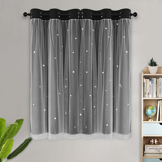 Kinryb Kids Blackout Curtains 63 Inch Length 2 Layer Blackout Curtains Room - Image 2