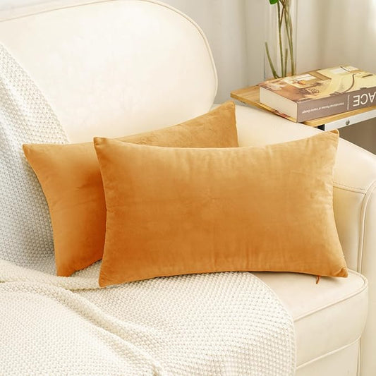 HWY 50 Orange Velvet Rectangular Throw Pillow Covers 12x20 Inch by HWY50