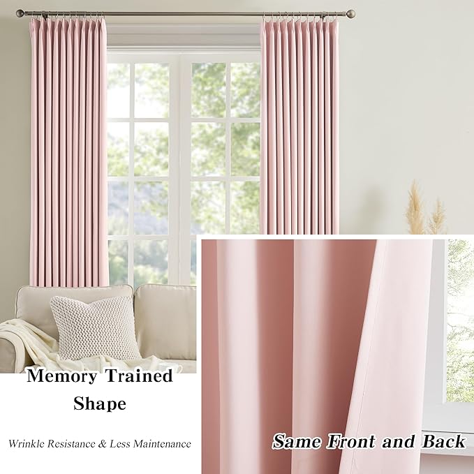 KEQIAOSUOCAI Pinch Pleated Pink Blackout Curtains Short 2 Panels Set 45 Inch - Image 6