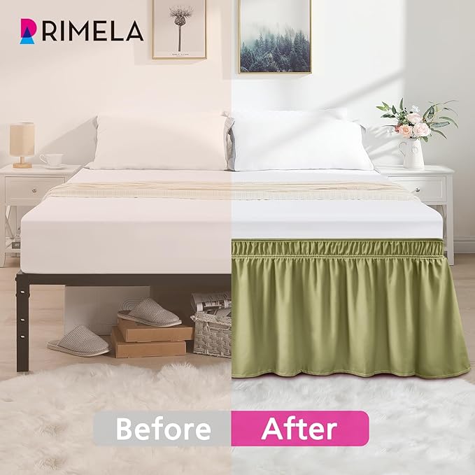 RIMELA Sage Green Bed Skirt Queen Size 15 Inch Drop, Elastic Bed Skirting - Image 3