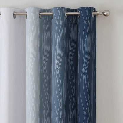 navy blue and greyish white blackout curtains for, side view