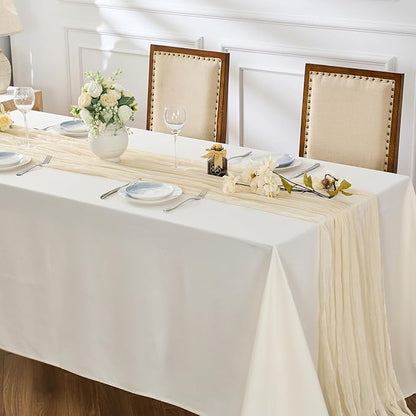 BALCONY & FALCON Beige Cheesecloth Table Runner 10FT 120 Inch Rustic & Boho - Image 2