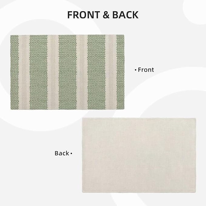 Sage Green Polka Dot Placemats Set of 4, Boho Striped Decorative Table Mat 12 x - Image 3