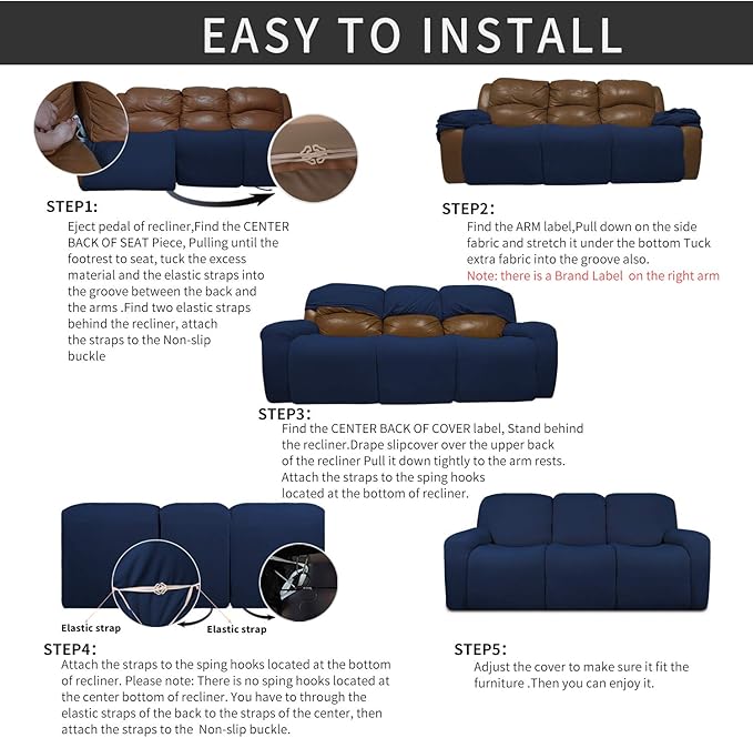 Easy-Going 8 Pieces Recliner Sofa Stretch Sofa Slipcover Sofa Cover Furniture - Image 4
